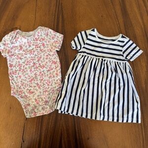 Old Navy Bundle of 2 Striped Dress and Floral Bodysuit Size 6-12M